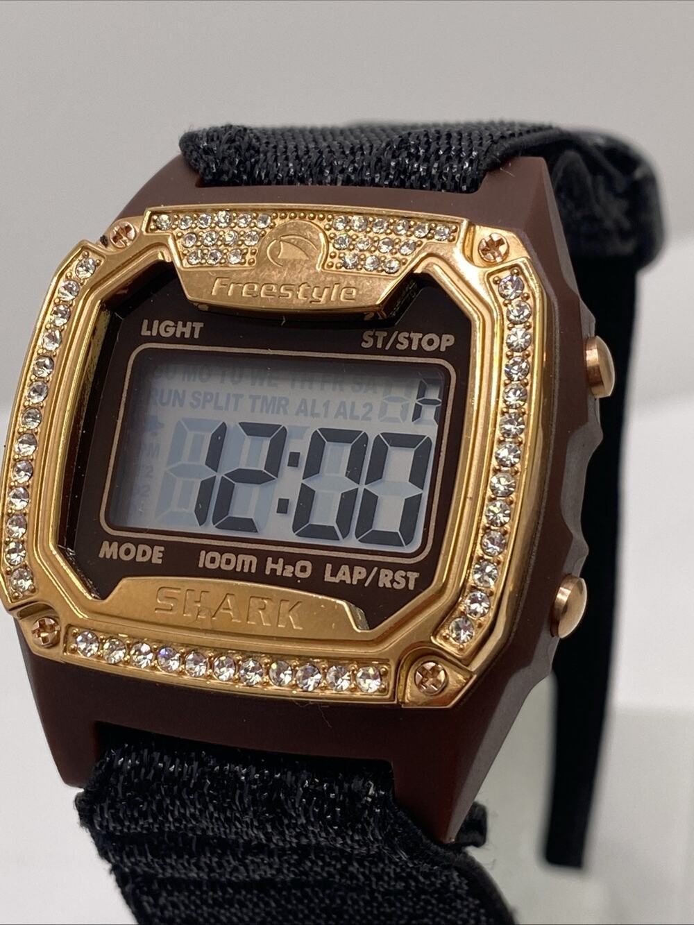 Freestyle Shark Rosegold Rhinestone Black Band Surfing Watch New Battery